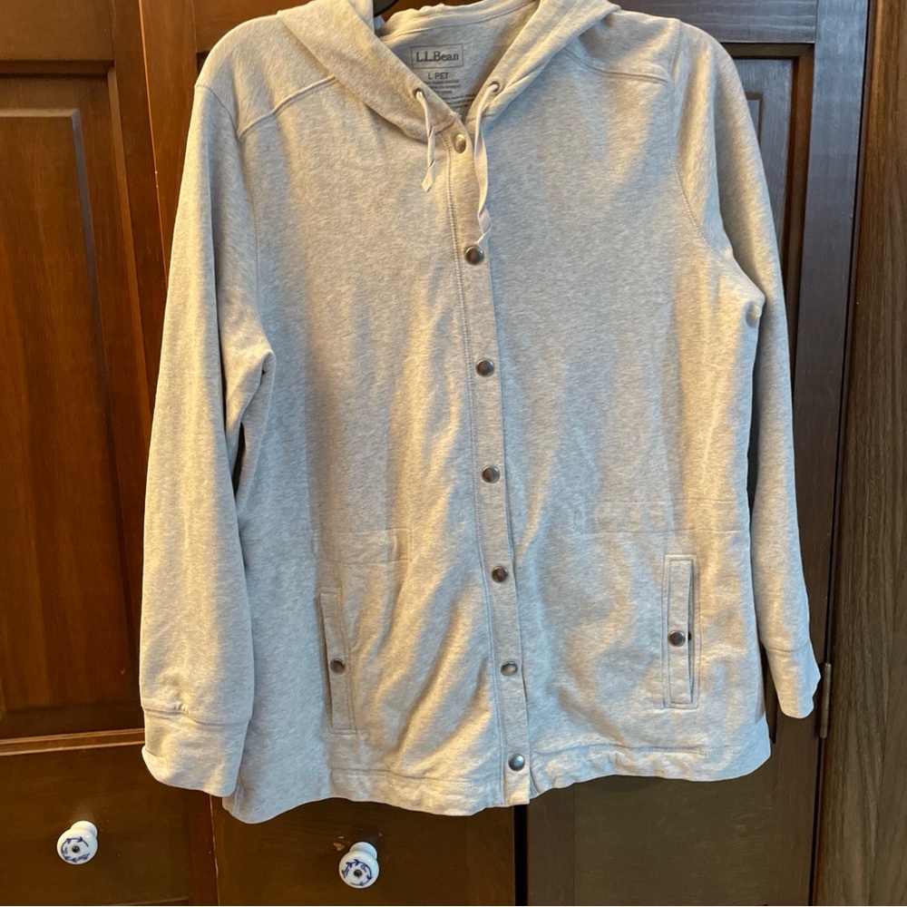 L.L. Bean Women's Gray Sweatshirt Drawstring Cinch Waist Hooded L PET 296938